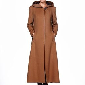 Women's Full Length Winter Wool Blend Coat with Hood